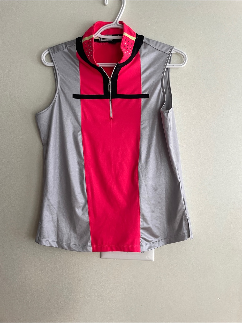 jamie sadock Hot Pink and Silver Sleeveless Golf Tank with Zip Collar